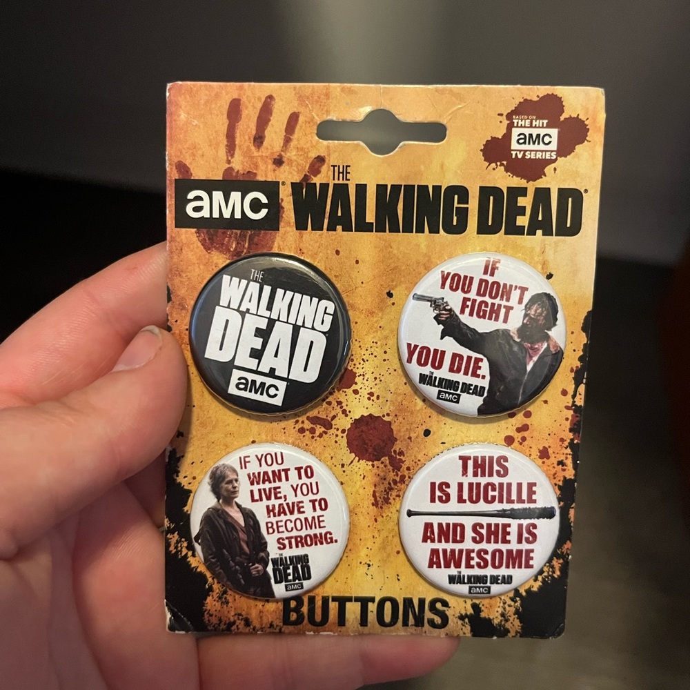 AMC The Walking Dead Button Pin Set - White, Black, Red